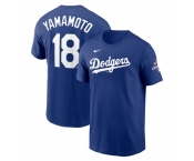 Men Los Angeles Dodgers 18 Yoshinobu Yamamoto Royal 2024 World Series Champions Name 26 Number T Shirt