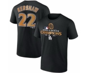 Men Los Angeles Dodgers 22 Clayton Kershaw Black 2024 World Series Champions Name 26 Number T Shirt