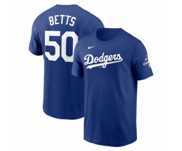 Men Los Angeles Dodgers 50 Mookie Betts Royal 2024 World Series Champions Name 26 Number T Shirt