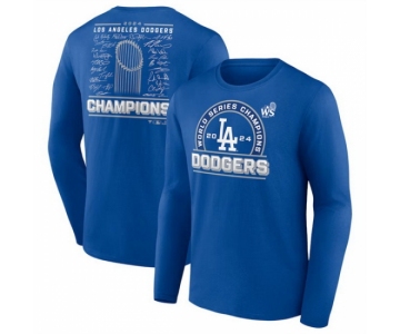 Men Los Angeles Dodgers Royal 2024 World Series Champions Signature Roster Long Sleeve T Shirt