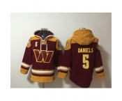 Men Washington Commanders 5 Jayden Daniels Burgundy Ageless Must Have Lace Up Pullover Hoodie