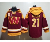 Men's Washington Commanders #21 Sean Taylor Burgundy Lace-Up Pullover Hoodie