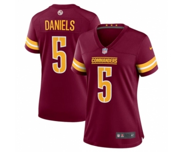 Women's Washington Commanders #5 Jayden Daniels Burgundy 2024 Draft Football Stitched Jersey(Run Small)