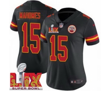 Women Kansas City Chiefs Patrick Mahomes #15 Black 2024-2025 Super Bowl LIX F U S E Stitched Jersey