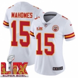 Women Kansas City Chiefs Patrick Mahomes #15 White 2024-2025 Super Bowl LIX F U S E Stitched Jersey