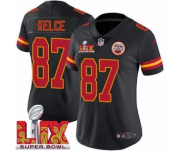 Women Kansas City Chiefs Travis Kelce #87 Black 2024-2025 Super Bowl LIX F U S E Stitched Jersey