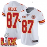 Women Kansas City Chiefs Travis Kelce #87 White 2024-2025 Super Bowl LIX F U S E Stitched Jersey