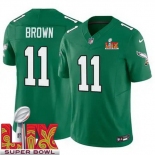 Men Philadelphia Eagles A.J. Brown #11 Kelly Green 2024-2025 Super Bowl LIX F U S E Stitched NFL Jersey