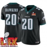 Men Philadelphia Eagles Brian Dawkins #20 Black 2024-2025 Super Bowl LIX F U S E Stitched NFL Jersey