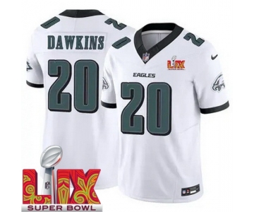 Men Philadelphia Eagles Brian Dawkins #20 White 2024-2025 Super Bowl LIX F U S E Stitched NFL Jersey