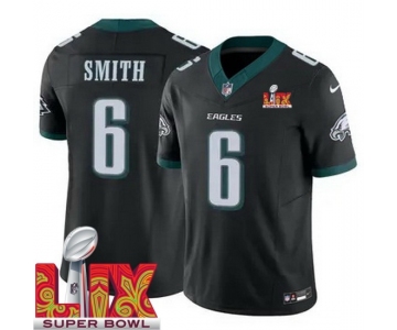 Men Philadelphia Eagles DeVonta Smith #6 Black 2024-2025 Super Bowl LIX F U S E Stitched NFL Jersey