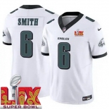 Men Philadelphia Eagles DeVonta Smith #6 White 2024-2025 Super Bowl LIX F U S E Stitched NFL Jersey