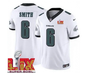 Men Philadelphia Eagles DeVonta Smith #6 White 2024-2025 Super Bowl LIX F U S E Stitched NFL Jersey