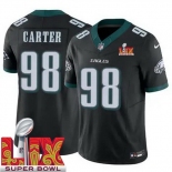 Men Philadelphia Eagles Jalen Carter #98 Black 2024-2025 Super Bowl LIX F U S E Stitched NFL Jersey