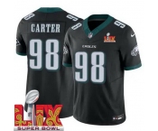 Men Philadelphia Eagles Jalen Carter #98 Black 2024-2025 Super Bowl LIX F U S E Stitched NFL Jersey