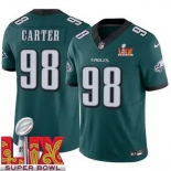 Men Philadelphia Eagles Jalen Carter #98 Green 2024-2025 Super Bowl LIX F U S E Stitched NFL Jersey