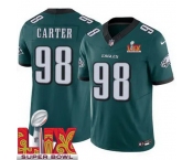 Men Philadelphia Eagles Jalen Carter #98 Green 2024-2025 Super Bowl LIX F U S E Stitched NFL Jersey