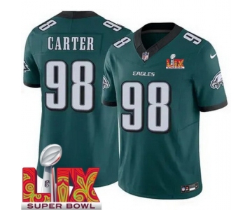 Men Philadelphia Eagles Jalen Carter #98 Green 2024-2025 Super Bowl LIX F U S E Stitched NFL Jersey