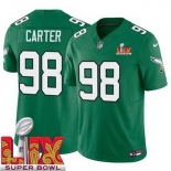 Men Philadelphia Eagles Jalen Carter #98 Kelly Green 2024-2025 Super Bowl LIX F U S E Stitched NFL Jersey