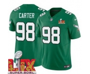 Men Philadelphia Eagles Jalen Carter #98 Kelly Green 2024-2025 Super Bowl LIX F U S E Stitched NFL Jersey