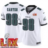 Men Philadelphia Eagles Jalen Carter #98 White 2024-2025 Super Bowl LIX F U S E Stitched NFL Jersey