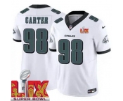 Men Philadelphia Eagles Jalen Carter #98 White 2024-2025 Super Bowl LIX F U S E Stitched NFL Jersey