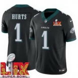 Men Philadelphia Eagles Jalen Hurts #1 Black 2024-2025 Super Bowl LIX F U S E Stitched NFL Jersey