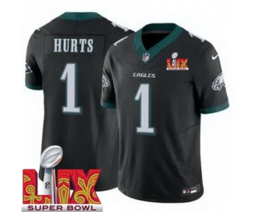 Men Philadelphia Eagles Jalen Hurts #1 Black 2024-2025 Super Bowl LIX F U S E Stitched NFL Jersey