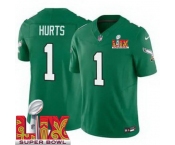 Men Philadelphia Eagles Jalen Hurts #1 Kelly Green2024-2025 Super Bowl LIX F U S E Stitched NFL Jersey