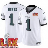 Men Philadelphia Eagles Jalen Hurts #1 White 2024-2025 Super Bowl LIX F U S E Stitched NFL Jersey