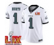 Men Philadelphia Eagles Jalen Hurts #1 White 2024-2025 Super Bowl LIX F U S E Stitched NFL Jersey