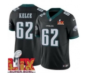 Men Philadelphia Eagles Jason Kelce #62 Black 2024-2025 Super Bowl LIX F U S E Stitched NFL Jersey