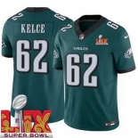 Men Philadelphia Eagles Jason Kelce #62 Green 2024-2025 Super Bowl LIX F U S E Stitched NFL Jersey