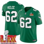 Men Philadelphia Eagles Jason Kelce #62 Kelly Green 2024-2025 Super Bowl LIX F U S E Stitched NFL Jersey