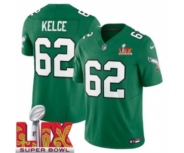 Men Philadelphia Eagles Jason Kelce #62 Kelly Green 2024-2025 Super Bowl LIX F U S E Stitched NFL Jersey