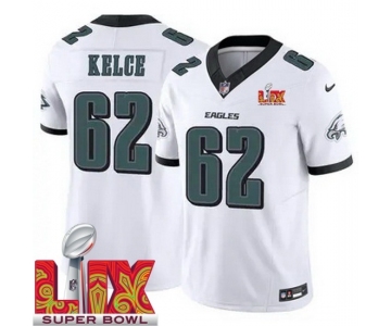 Men Philadelphia Eagles Jason Kelce #62 White 2024-2025 Super Bowl LIX F U S E Stitched NFL Jersey