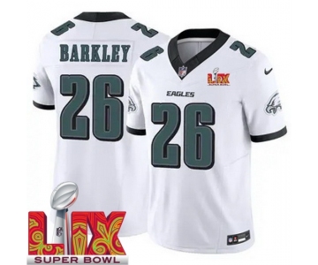 Men Philadelphia Eagles Saquon Barkley #26 White 2024-2025 Super Bowl LIX F U S E Stitched NFL Jersey