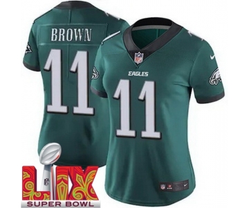 Women Philadelphia Eagles A.J. Brown #11 Green 2024-2025 Super Bowl LIX F U S E Stitched NFL Jersey