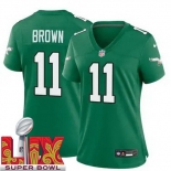 Women Philadelphia Eagles A.J. Brown #11 Kelly Green 2024-2025 Super Bowl LIX F U S E Stitched NFL Jersey