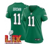 Women Philadelphia Eagles A.J. Brown #11 Kelly Green 2024-2025 Super Bowl LIX F U S E Stitched NFL Jersey