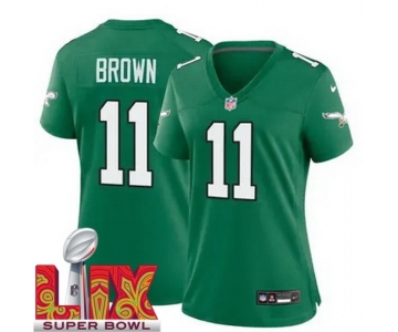 Women Philadelphia Eagles A.J. Brown #11 Kelly Green 2024-2025 Super Bowl LIX F U S E Stitched NFL Jersey