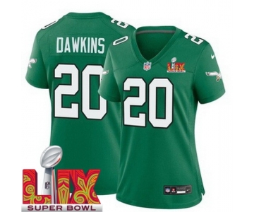 Women Philadelphia Eagles Brian Dawkins #20 Kelly Green 2024-2025 Super Bowl LIX F U S E Stitched NFL Jersey