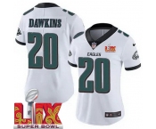 Women Philadelphia Eagles Brian Dawkins #20 White 2024-2025 Super Bowl LIX F U S E Stitched NFL Jersey