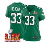 Women Philadelphia Eagles Cooper DeJean #33 Kelly Green 2024-2025 Super Bowl LIX F U S E Stitched NFL Jersey