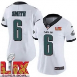 Women Philadelphia Eagles DeVonta Smith #6 White 2024-2025 Super Bowl LIX F U S E Stitched NFL Jersey