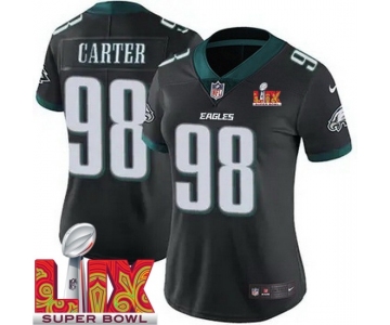 Women Philadelphia Eagles Jalen Carter #98 Black 2024-2025 Super Bowl LIX F U S E Stitched NFL Jersey