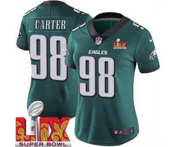 Women Philadelphia Eagles Jalen Carter #98 Green 2024-2025 Super Bowl LIX F U S E Stitched NFL Jersey