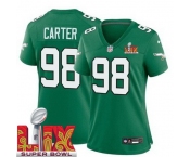 Women Philadelphia Eagles Jalen Carter #98 Kelly Green 2024-2025 Super Bowl LIX F U S E Stitched NFL Jersey