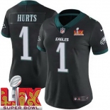 Women Philadelphia Eagles Jalen Hurts #1 Black 2024-2025 Super Bowl LIX F U S E Stitched NFL Jersey