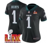 Women Philadelphia Eagles Jalen Hurts #1 Black 2024-2025 Super Bowl LIX F U S E Stitched NFL Jersey